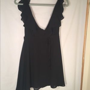 Black Ruffle Deep V Dress